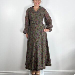 Vintage 70's Long Sleeve Floral Dress - Size S